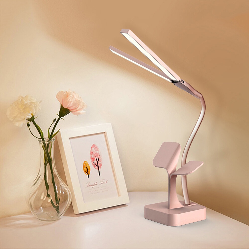 2500mAh Dual Heads LED Desk Lamp Shadowless Reading Light Eye Protect Touch Control Rotatable Rechargeable Table Lamp - White - Image 2