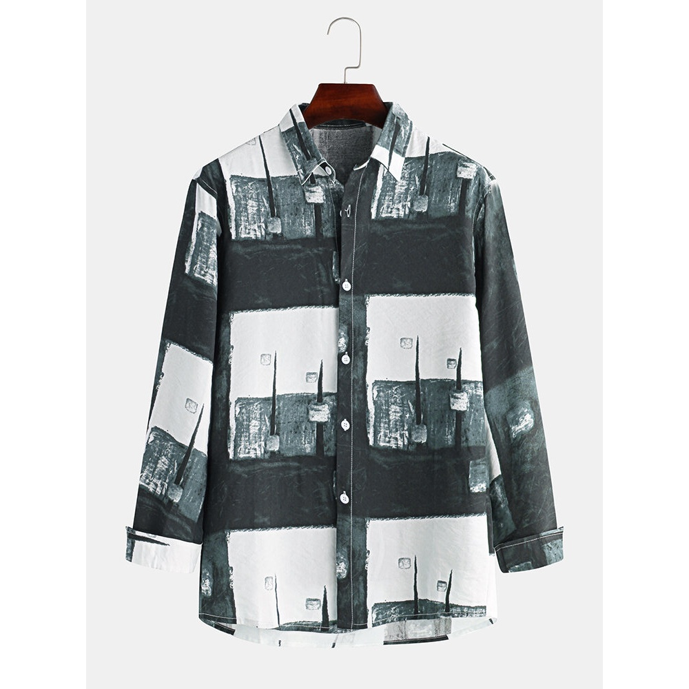 Mens New Plaid Long Sleeved Trendy Fashion Loose Casual Wild Shirts - L Gray White