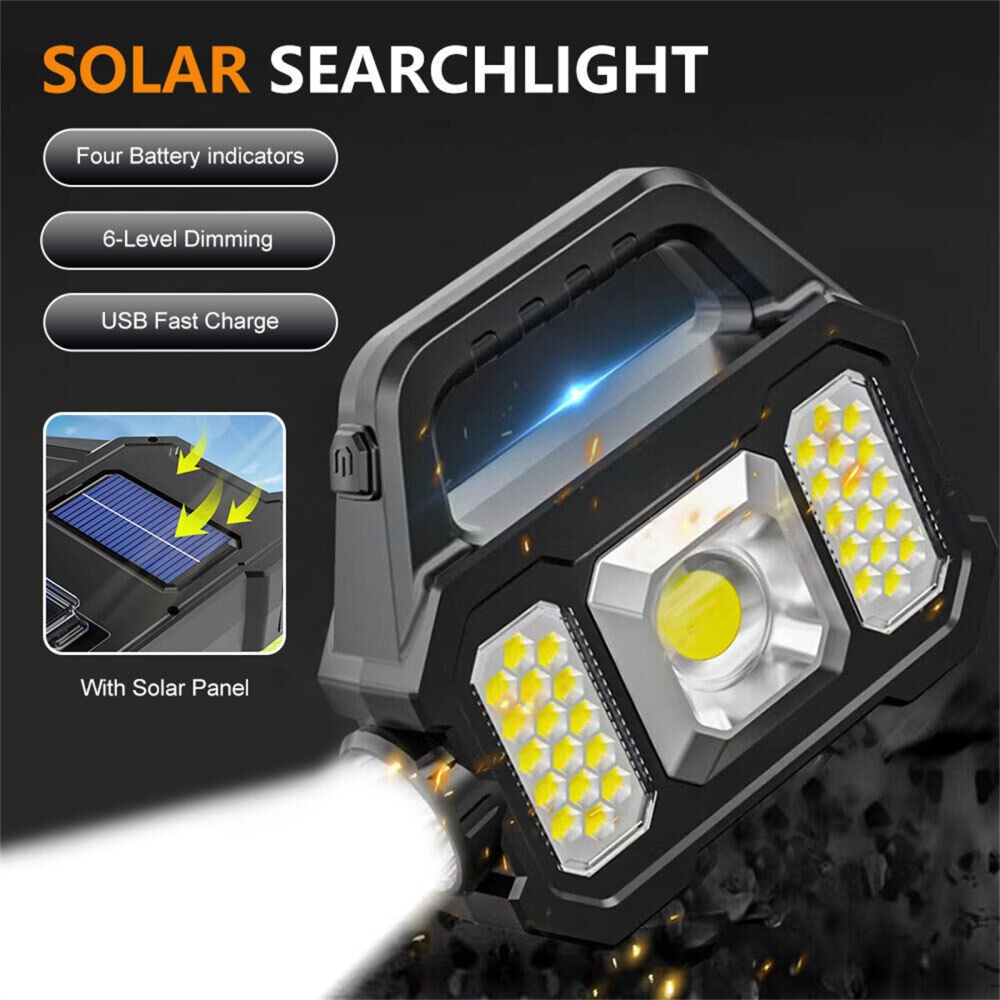 Solar Cob Led Outdoor Work Light Waterproof Portable Usb Rechargeable Torch Flood Lamp Silver - Image 2