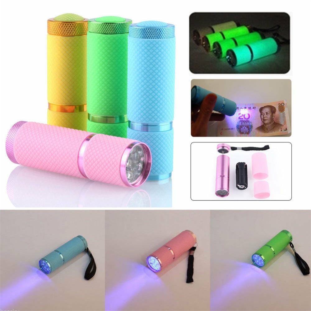 Mini Flashlight Aluminum Alloy 9led Uv Lamp Fluorescent With Tail Rope Pink - Image 2