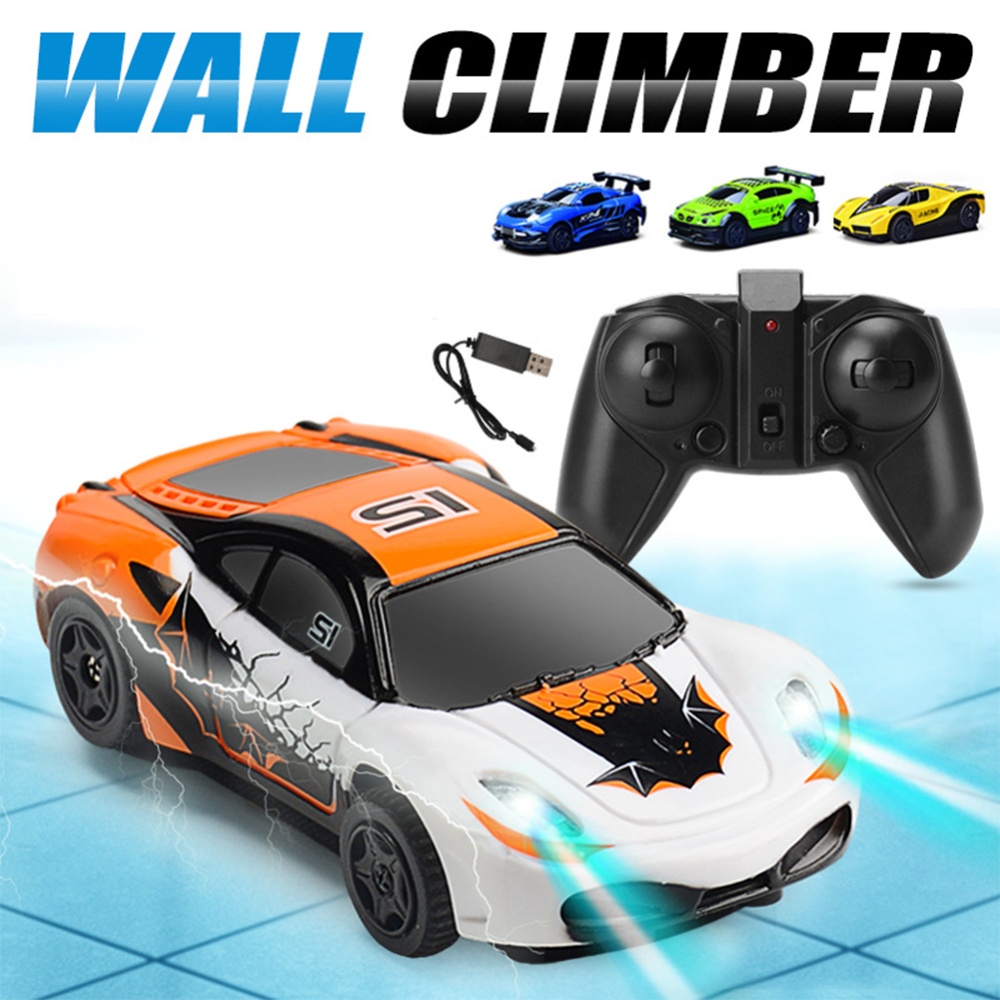 RC Wall Climbing Car Rechargeable 2.4g Remote Control with Lights for Kids Gift Orange - Image 2