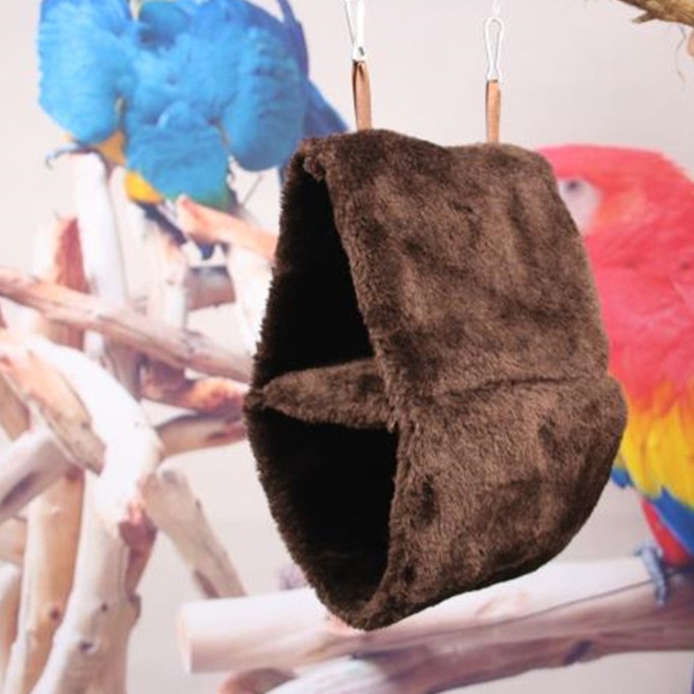 Double Layer Plush Nest Parrot Bird Hammock with Hanging Hook for Pet coffee_18*12*26 - Image 2