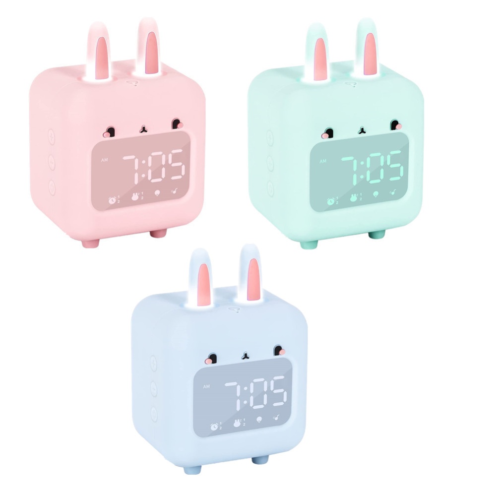 Cartoon Rabbit-shaped Silicone Intelligent Alarm Clock Rechargeable Voice Timekeeping Custom Music With Night Light For Children Green - Image 2