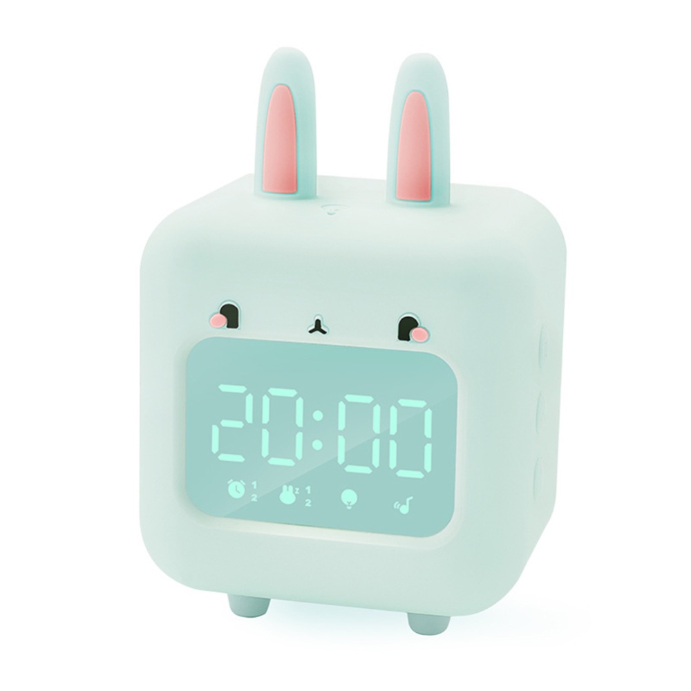 Cartoon Rabbit-shaped Silicone Intelligent Alarm Clock Rechargeable Voice Timekeeping Custom Music With Night Light For Children Green - Image 3