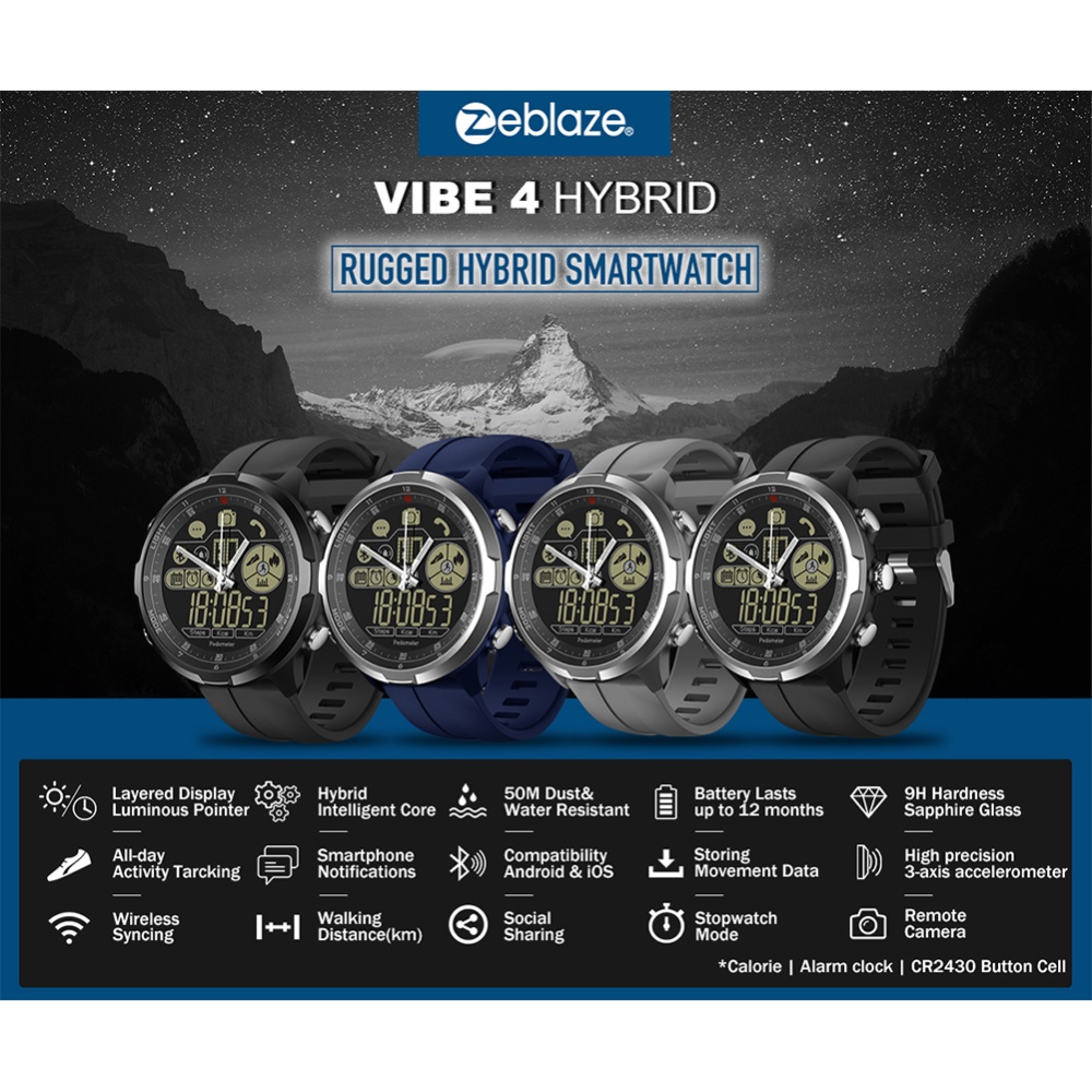 Zeblaze VIBE 4 HYBRID Hybrid Rugged Smartwatch 50M Waterproof 24h All-Weather Monitoring Smart Watch - Blue - Image 3