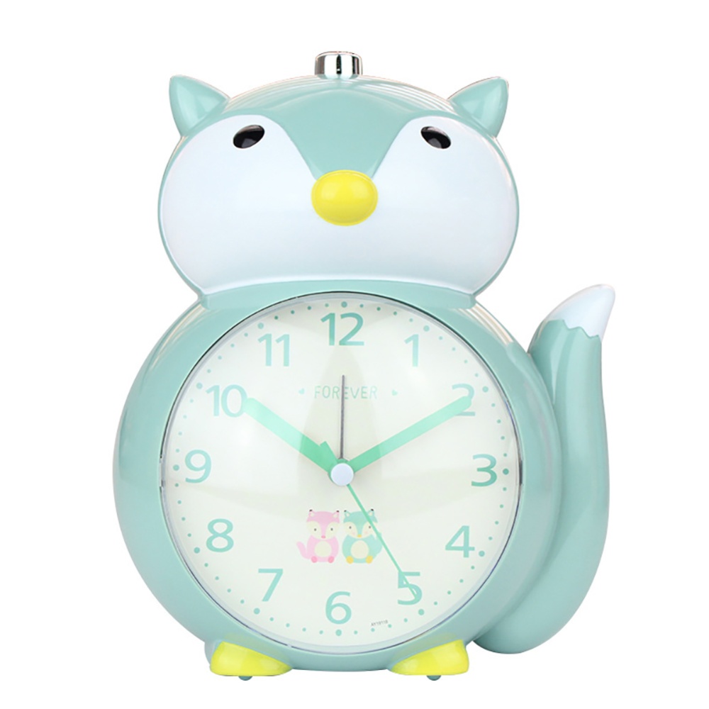 Cartoon Animal Shape Alarm Clock Kids Snooze Function Silent Battery Operated for Bedroom Bedside green