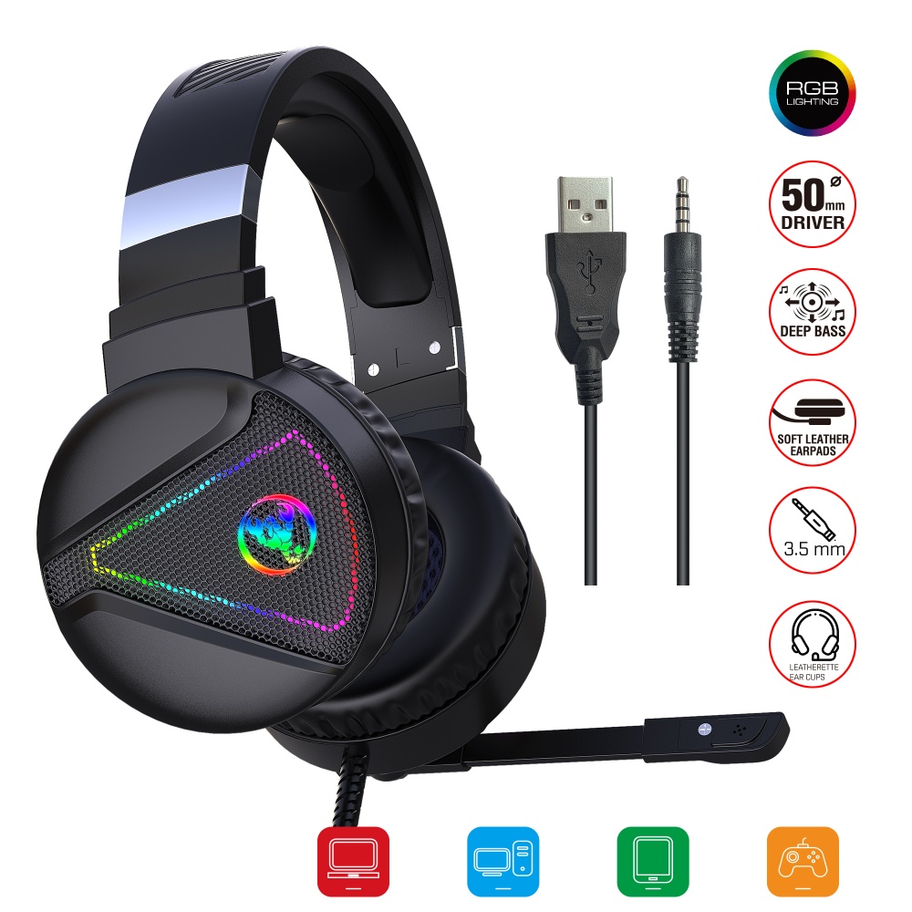 F16 Head-mounted Gaming Headset RGB Luminous Computer Wired Black
