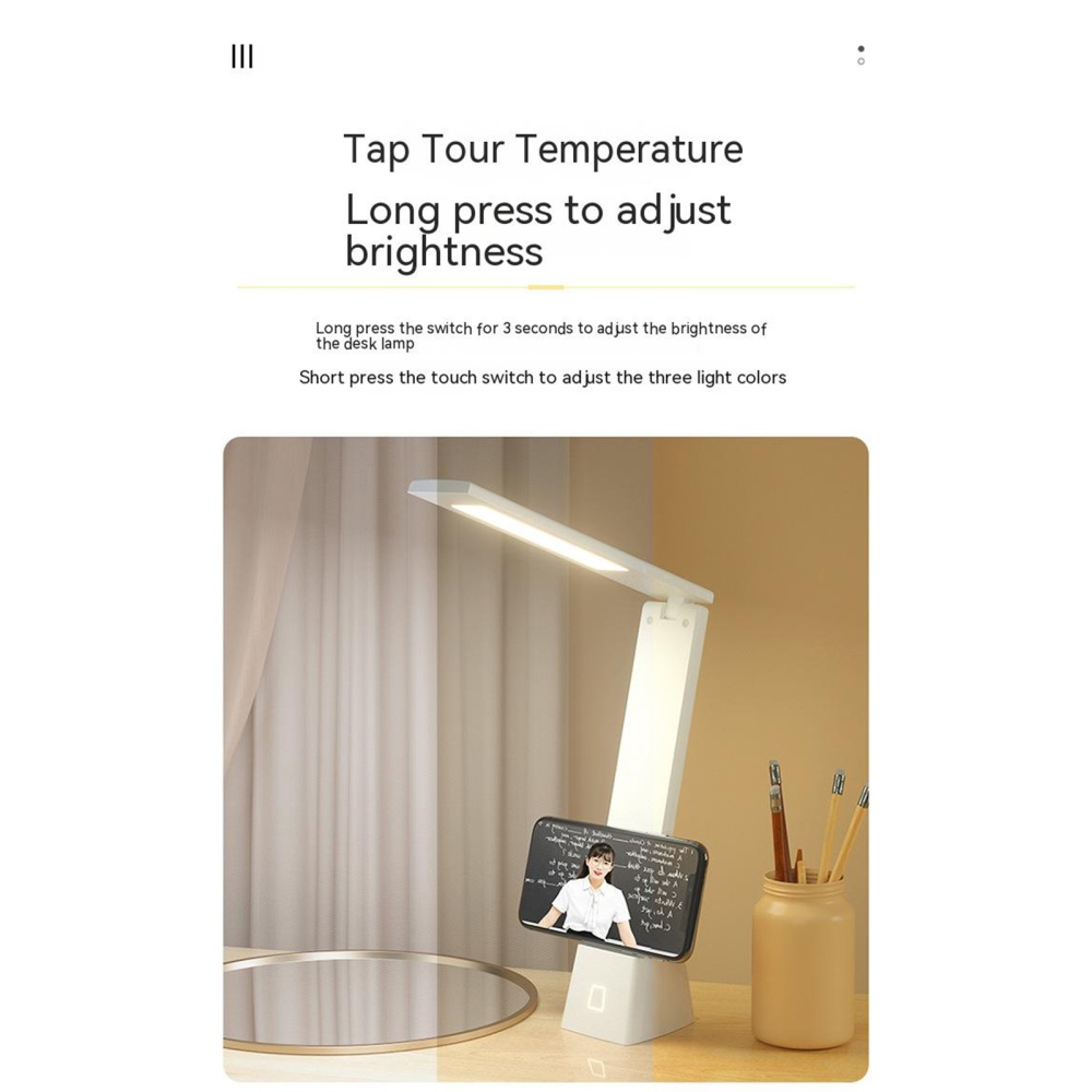 Children Folding Led Table Lamp Adjustable Angle Rechargeable Eye Protection Reading Lights Desk White - Image 2