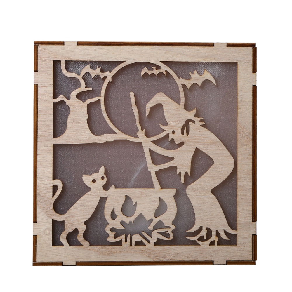 Wooden Hollow Hanging Pendant Pumpkin Haunted House LED Lights 3D Halloween Party Decoration Crafts JM01496