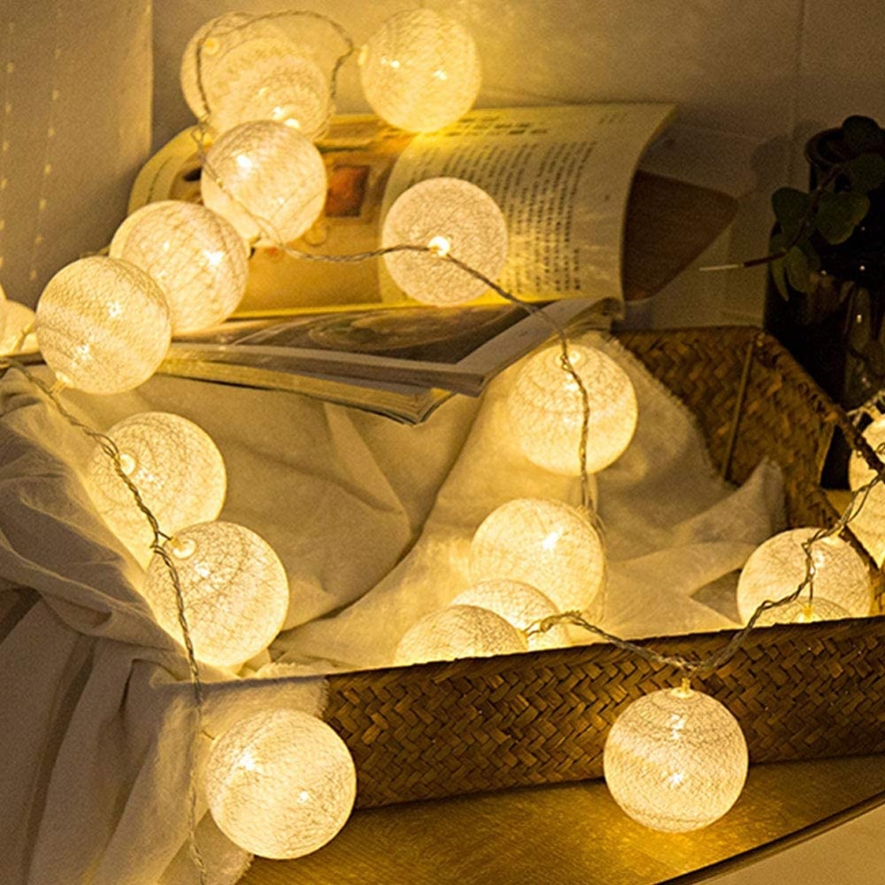 2m 10 Lamp Led Light String 6cm Diameter Cotton Ball Lights Interior Outdoor Decoration Night For Children Room Party Wedding Garden Grey - Image 2