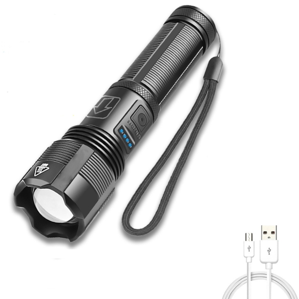 XHP70 Flashlight With Power Display Usb Rechargeable Strong Light Black