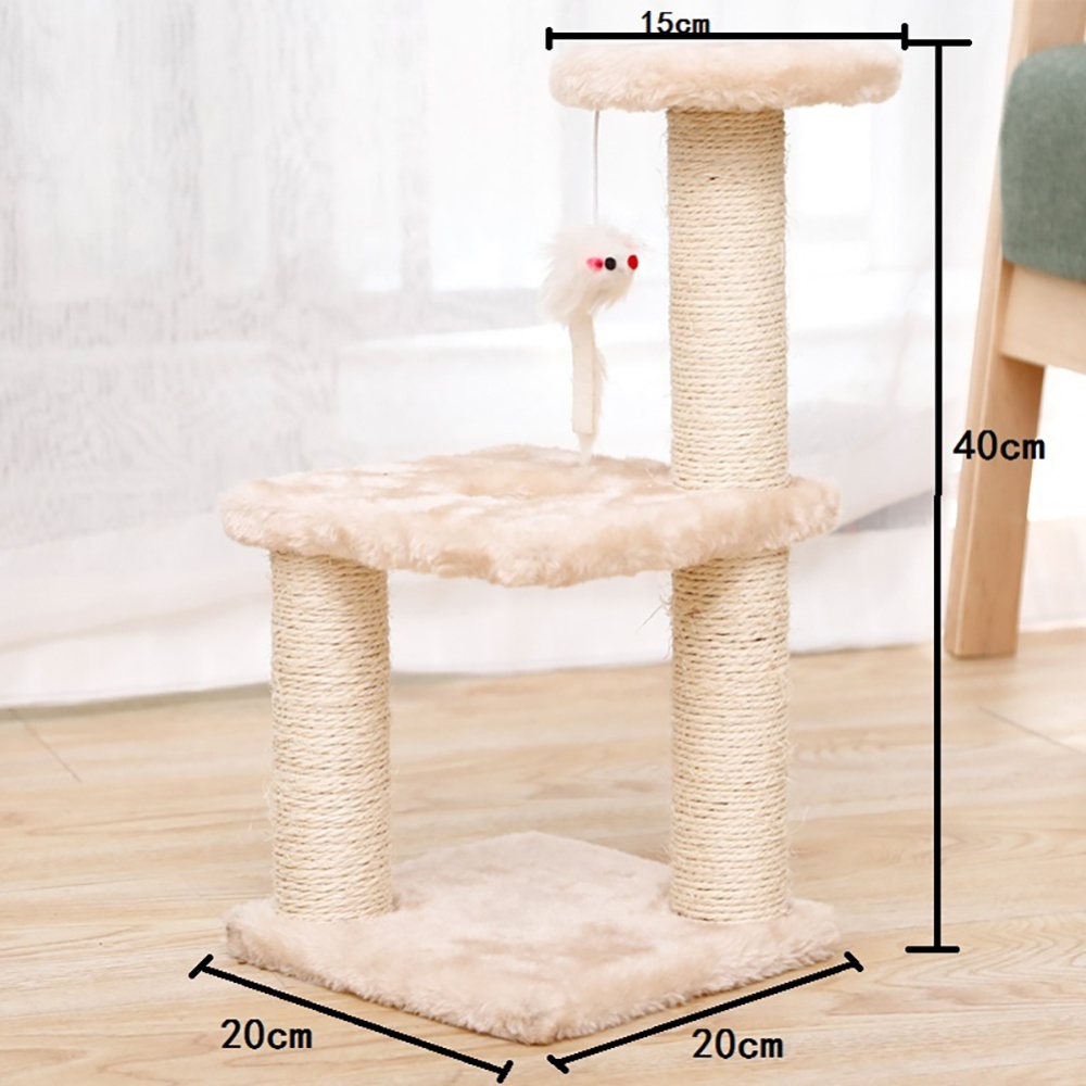 Cat Tree Tower Three-column Three-layer Square Climbing Platform Jumping Toy 20x20x40cm Grey - Image 2