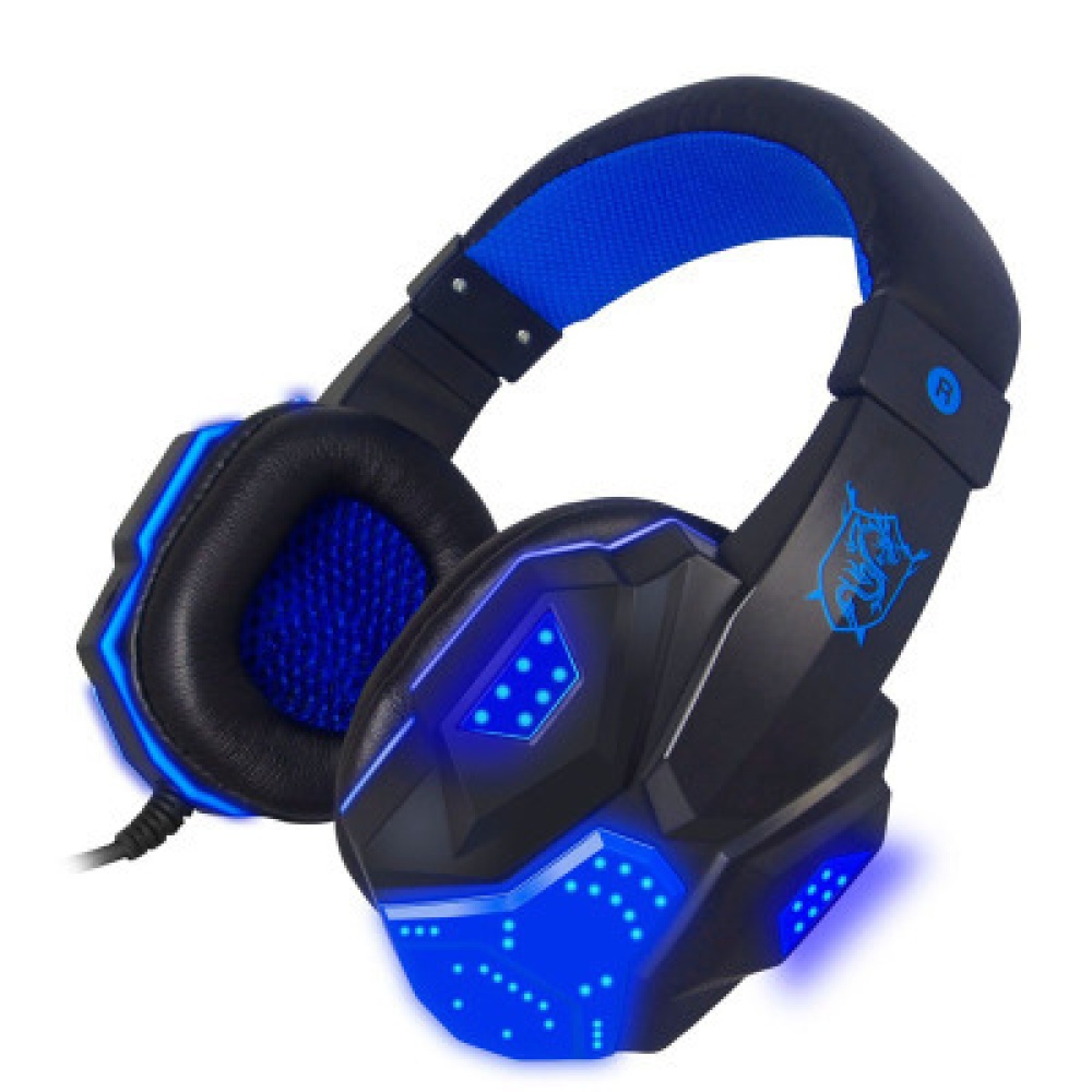 Headset Earphone Headphone with Microphone Control for Desktop Computer Gaming Laptops black and blue light version