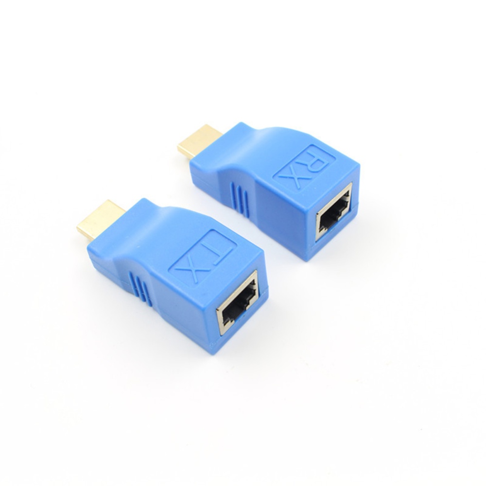 Pair 4K HDMI Extender Mini RJ45 port 30m Extension CAT 5e / 6 UTP LAN Ethernet Cable Converter for HDTV blue