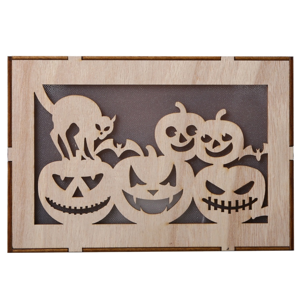 Wooden Hollow Hanging Pendant Pumpkin Haunted House LED Lights 3D Halloween Party Decoration Crafts JM01499