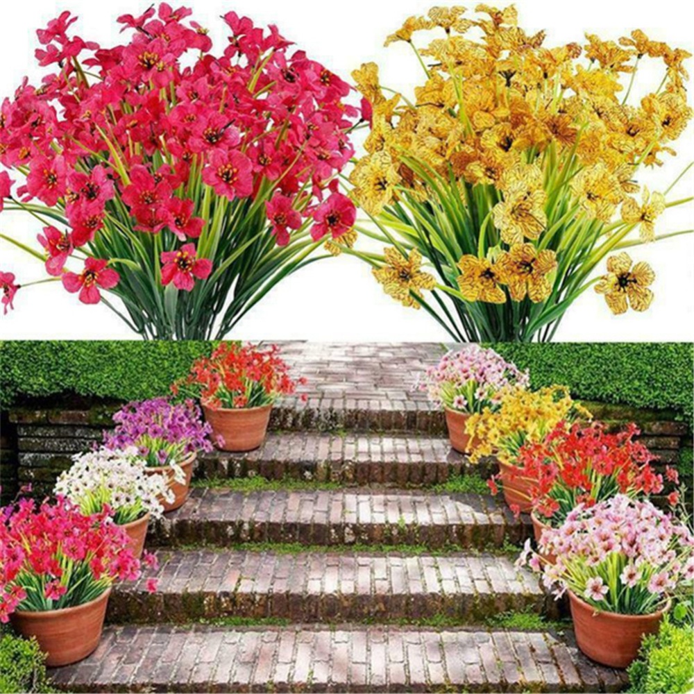 2 Pcs Outdoor Artificial Flowers Fake Decoration For Outside No Fade yellow - Image 3