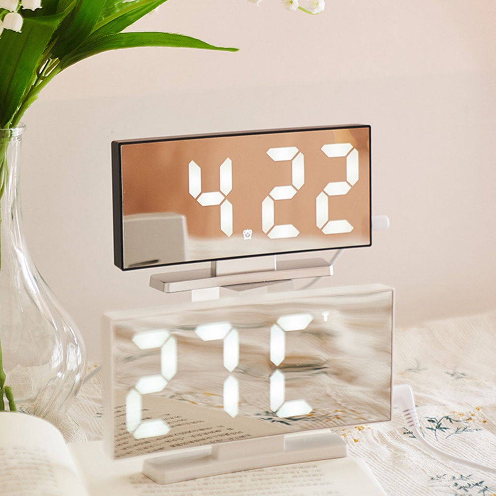 Led Digital Alarm Clock Electronic Large Display Curved Screen Desk with Power Off Memory Function - Image 2