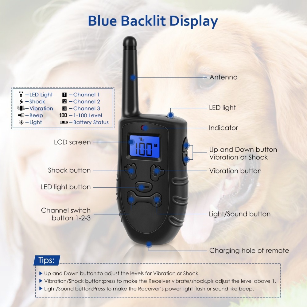 Dog Training Collar Rechargeable Waterproof Remote Shock with Beep 1 in UK plug - Image 2