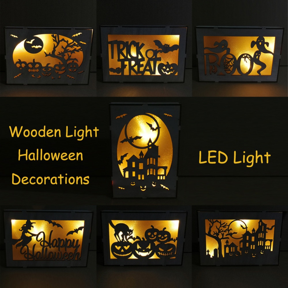 Wooden Hollow Hanging Pendant Pumpkin Haunted House LED Lights 3D Halloween Party Decoration Crafts JM01503 - Image 3