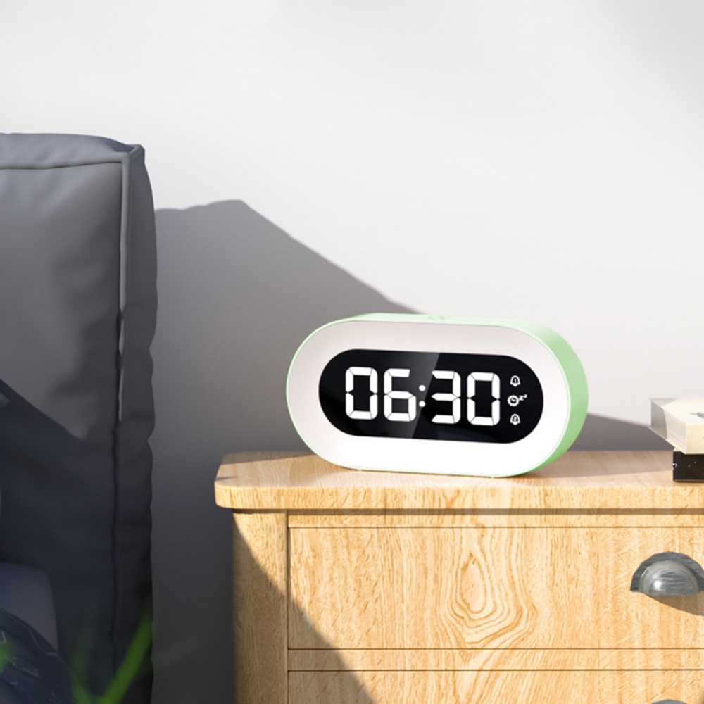 Multifunctional Led Alarm Clock Usb Charging Digit Display Children Student Bedside green_English - Image 3