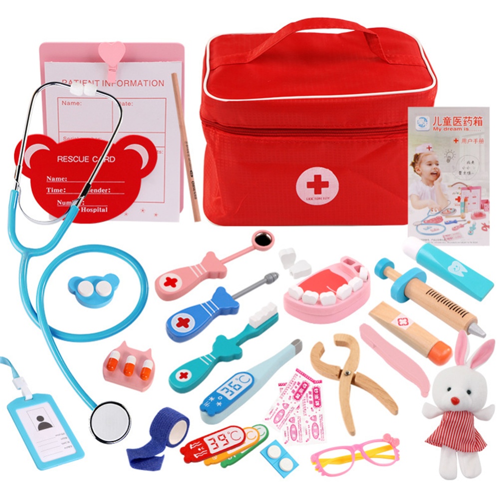 Children Wooden Simulation Bag Medicine Box Pretend Game Doctor Injection Toy All-round medicine box - Image 2