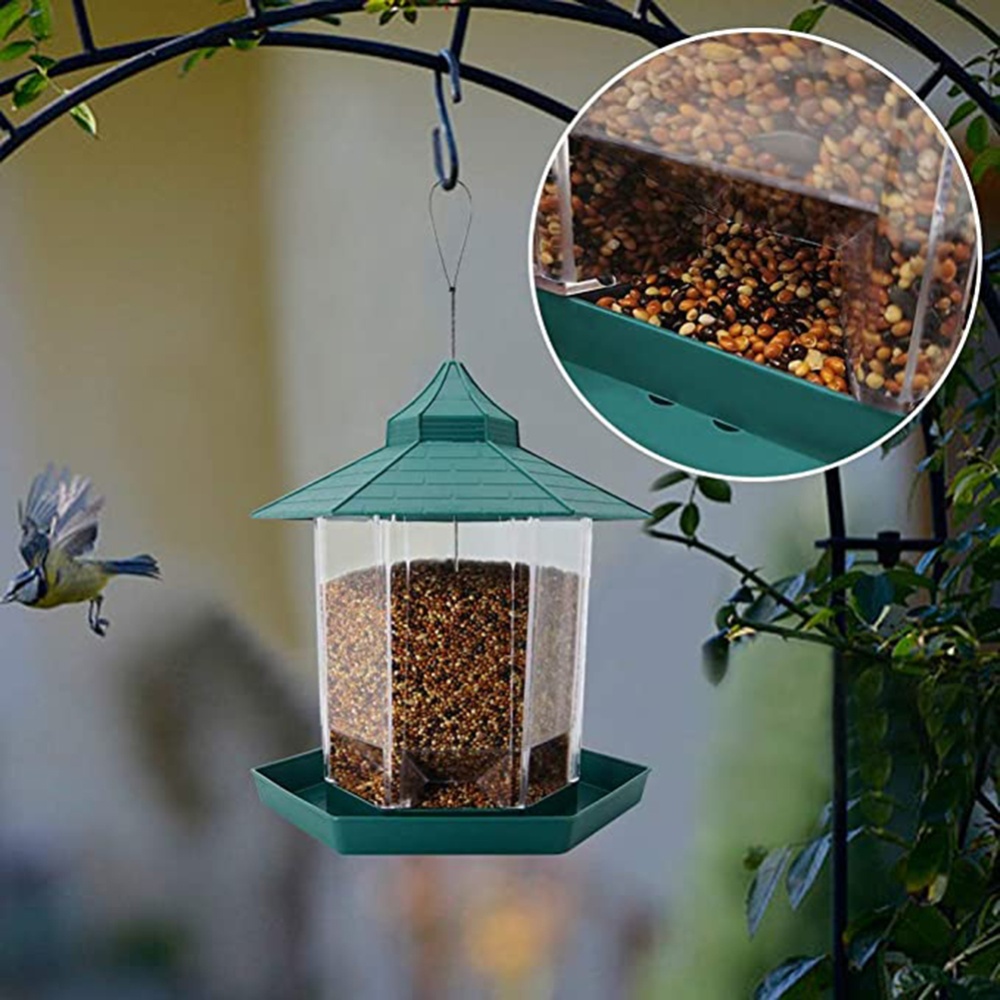 Transparent Bird Feeder Waterproof Hanging For Outdoor Balcony green_20*18*23 - Image 3