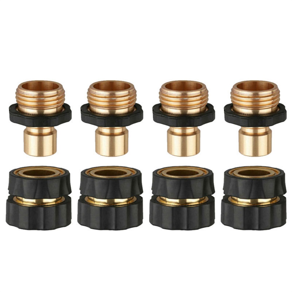 4 Pair 3/4 Inch Garden Hose Fitting Quick Connector Male Female Set Brass Adapter Kit