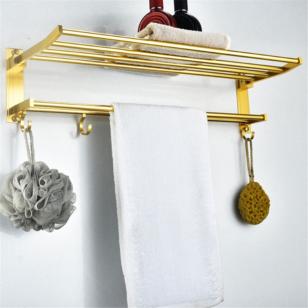 2-tier Bathroom Towel Rack Holder Wall Mount Hotel Toilet Shower Organizer Golden_60cm