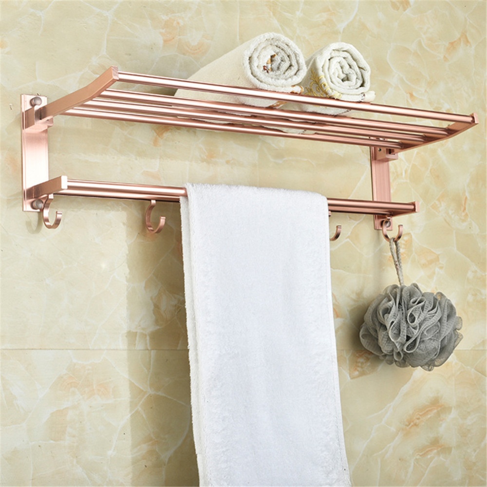2-tier Bathroom Towel Rack Holder Wall Mount Hotel Toilet Shower Organizer Rose gold_60cm