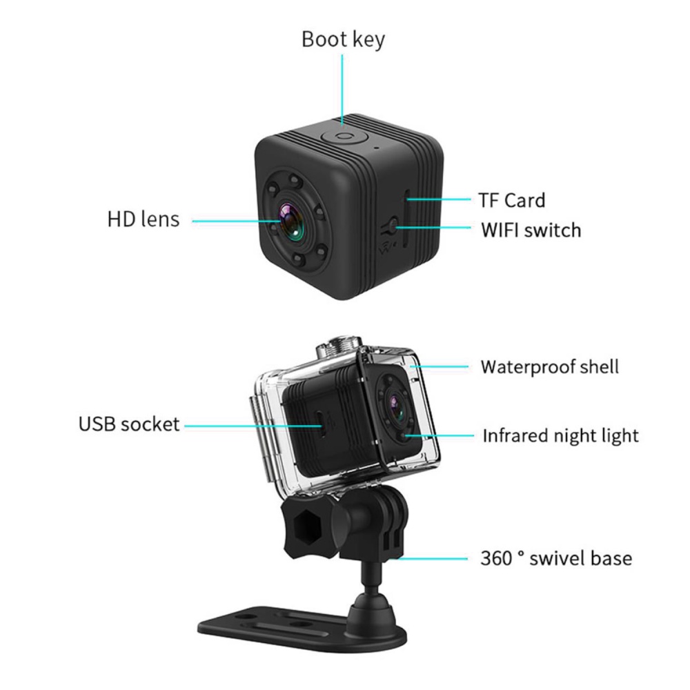 SQ29 Mini Camera Waterproof Shell Back Clip 360Dgree Clamp Base Waterpoof Data Line User Manual black - Image 3