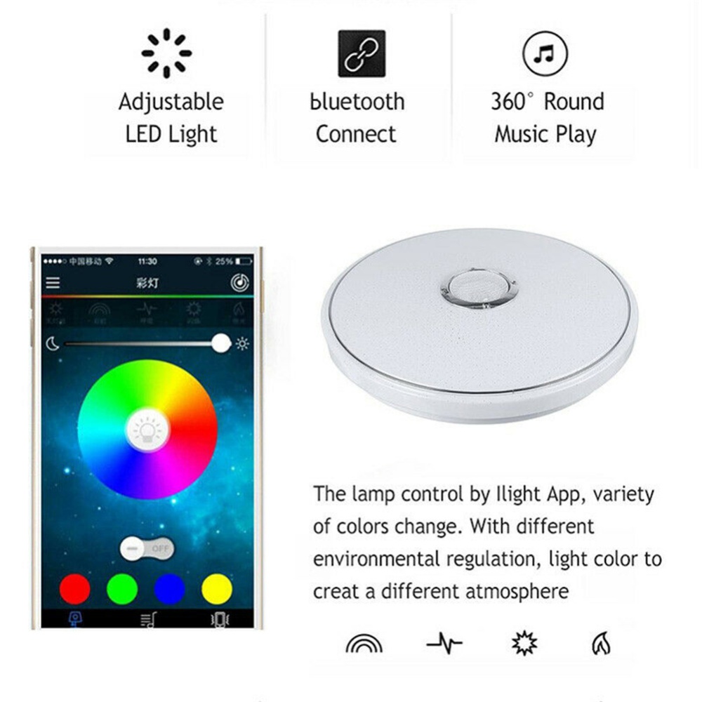 Music RGB Led Ceiling Light Multiple Working Modes Bluetooth-compatible Speaker Dimmable Intelligent Remote Control Lamp 33cm - Image 2