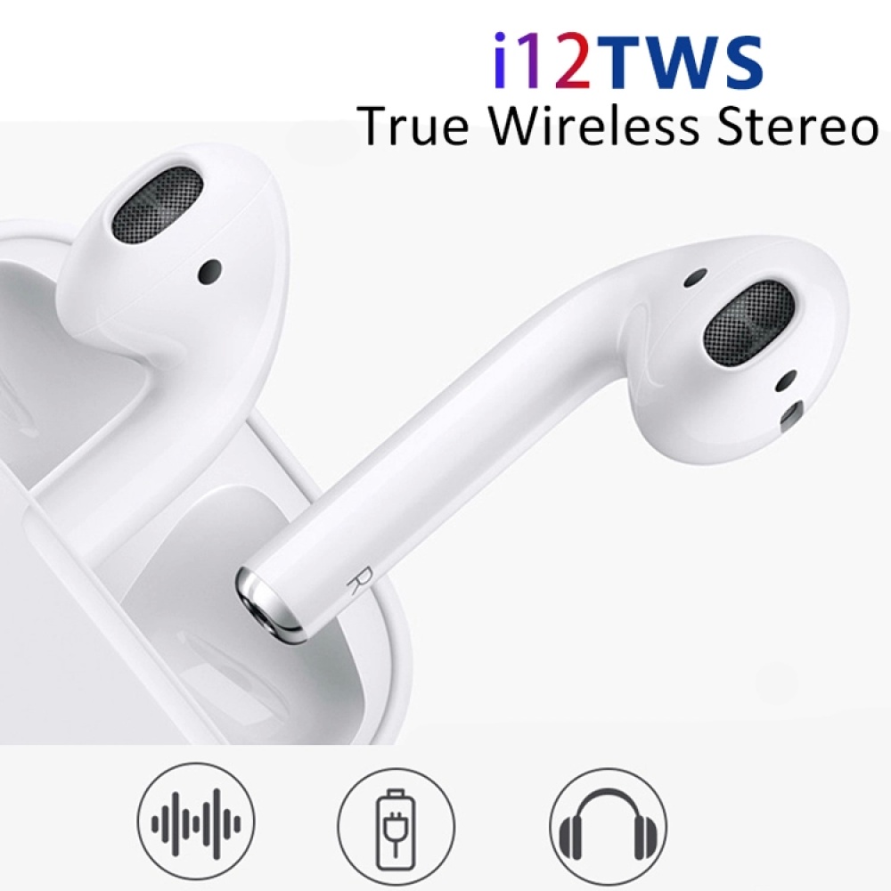 i12 Bluetooth Wireless Earphones Hifi Stereo Sound Sport Earbuds Battery Display white - Image 2