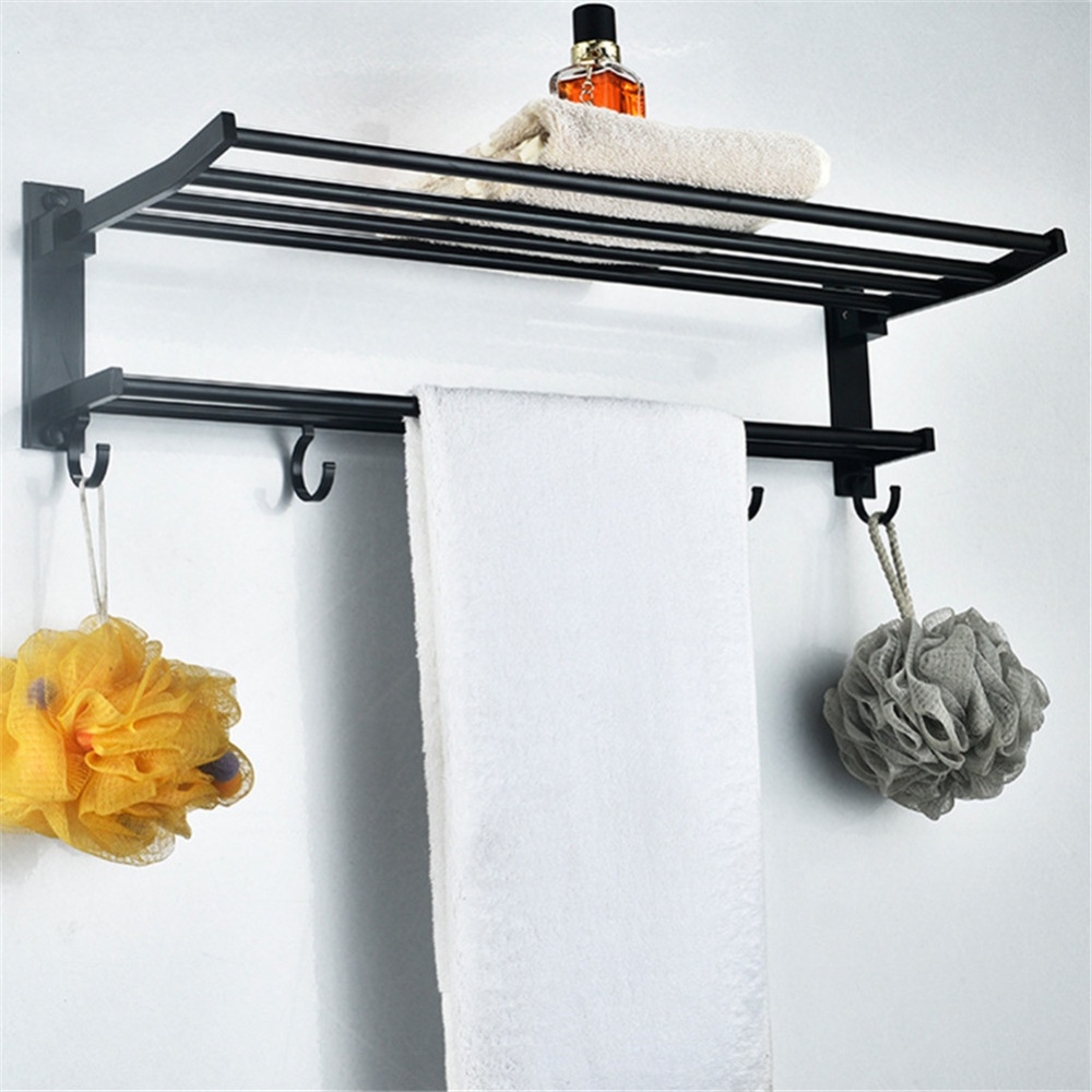 2-tier Bathroom Towel Rack Holder Wall Mount Hotel Toilet Shower Organizer black_60cm