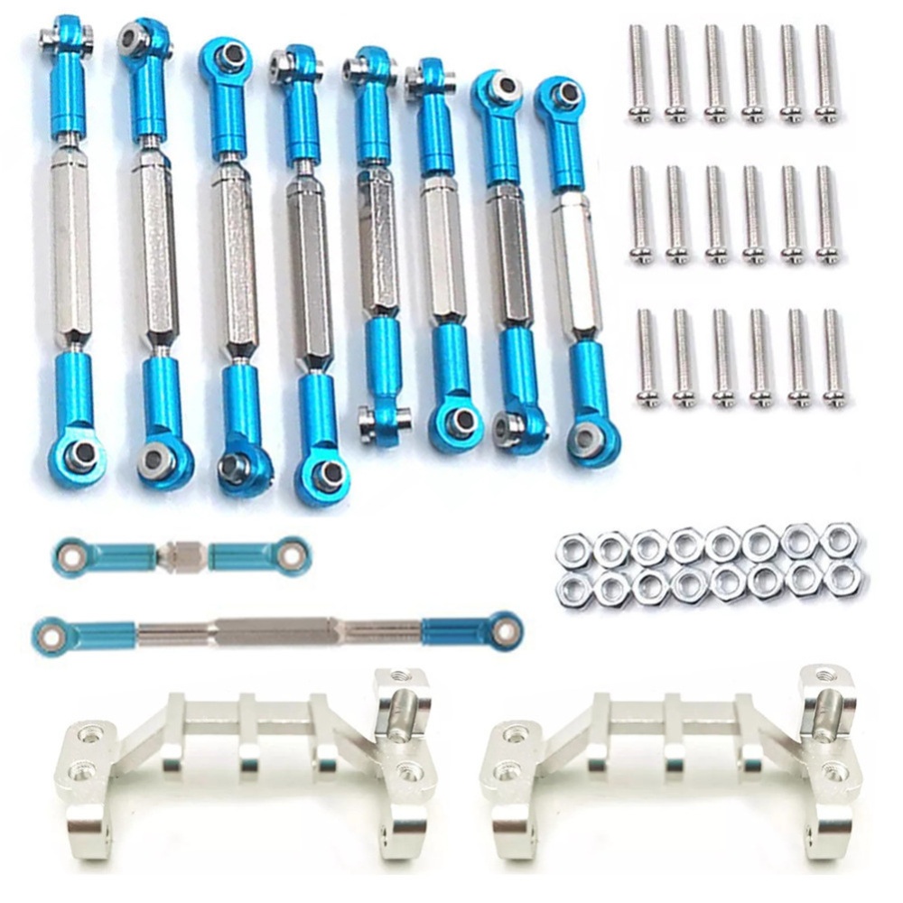 RC Car Parts Metal Steering Pull Rod+Metal Upgrade Rod+Base Set Home DIY For WPL C14 C24 C34 Model Accessories Truck Kit blue - Image 2