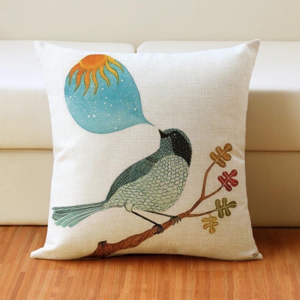 17 inch Bird Print Cushion Cover Cotton Linen Pillow Case Home Bedding Sofa Decoration 44 * 44cm_#1 - Image 2