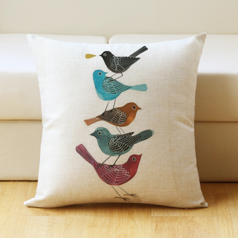 17 inch Bird Print Cushion Cover Cotton Linen Pillow Case Home Bedding Sofa Decoration 44 * 44cm_#1 - Image 3