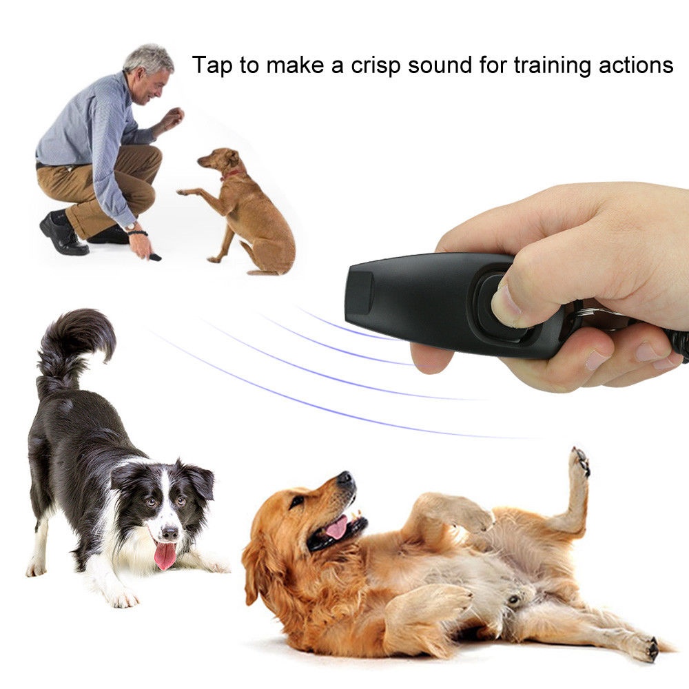 2in1 Dog Pet Puppy Cat Training Clicker Whistle Click Trainer Obedience Black - Image 2