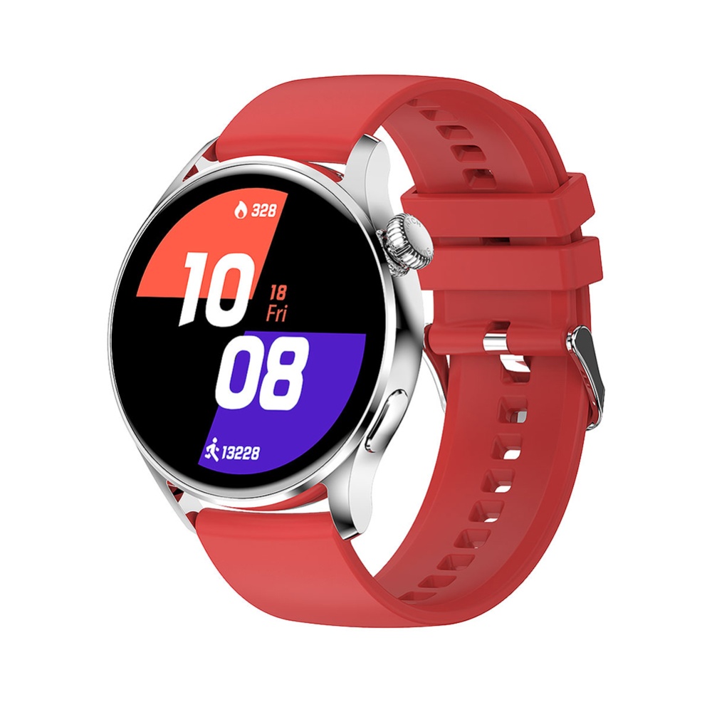 Smart Watch Hk3 Bluetooth-compatible Call With Encoder Heart Rate Blood Pressure Monitor Red-silicone belt - Image 2