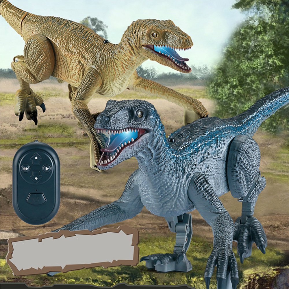 Remote Control Dinosaur Toy Simulation Electric Realistic Velociraptor Light Sound Walking Pets Robot Blue - Image 2