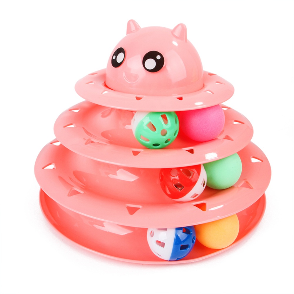 7 Pcs/set Cat Turntable Kit 3-layer Detachable Bottom Anti-slip Gasket Colored Boredom Relieve Toys Pink - Image 2