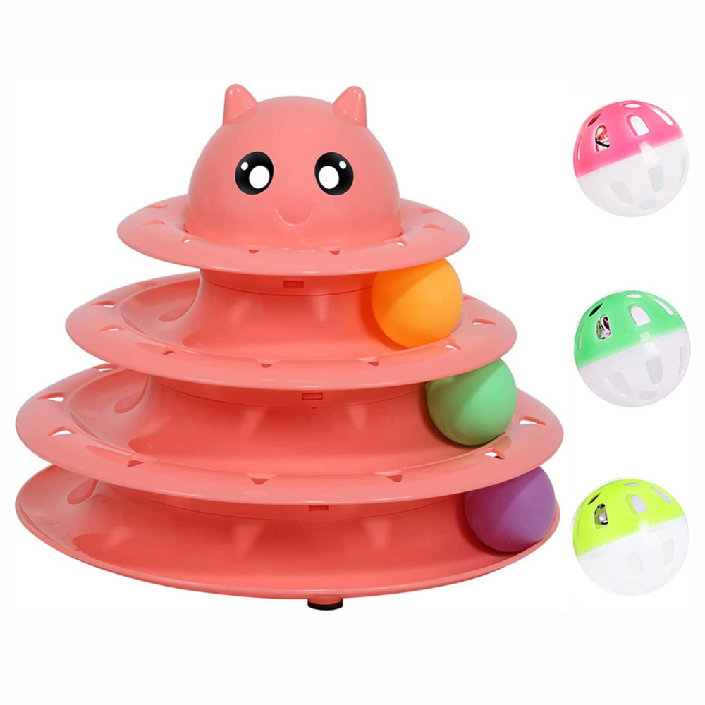 7 Pcs/set Cat Turntable Kit 3-layer Detachable Bottom Anti-slip Gasket Colored Boredom Relieve Toys Pink - Image 3