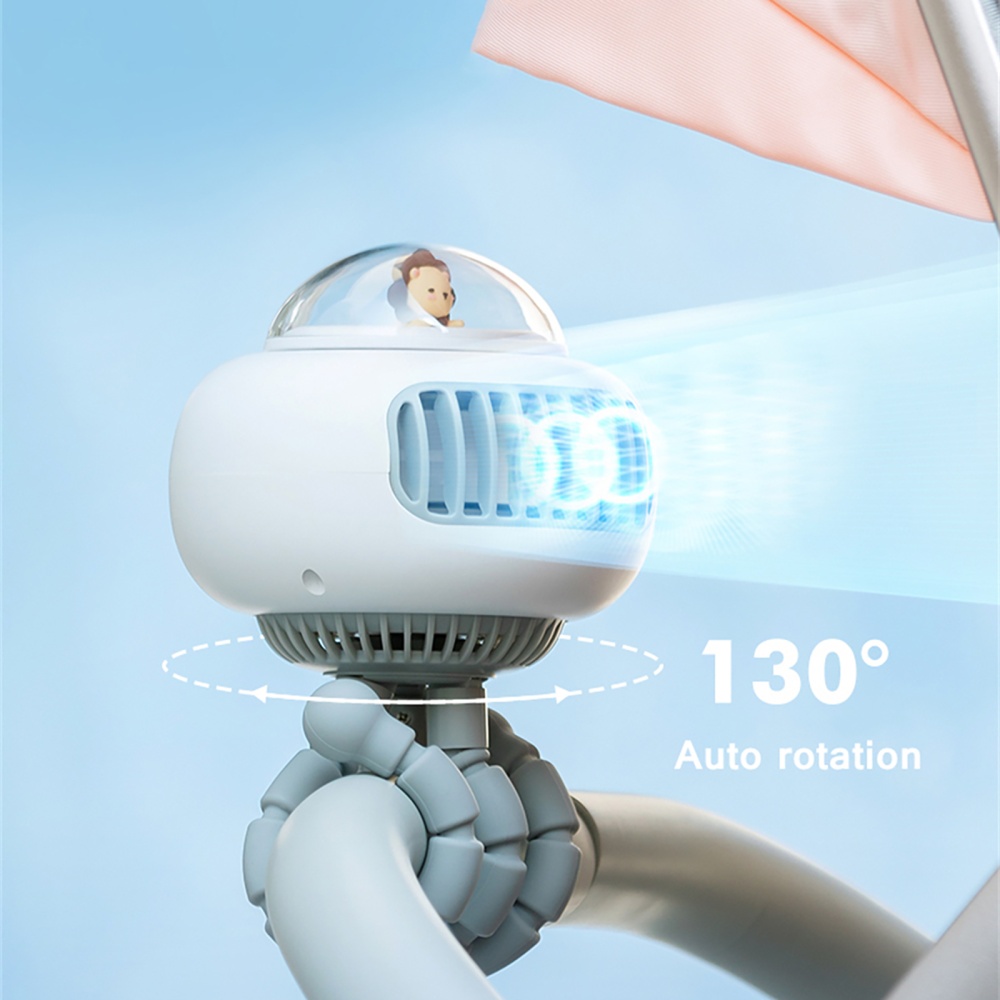 Mini Stroller Cooling Fan 3600mah Rechargeable 130 Degree Auto Rotation 4 Speeds Handheld Air Cooler White - Image 2