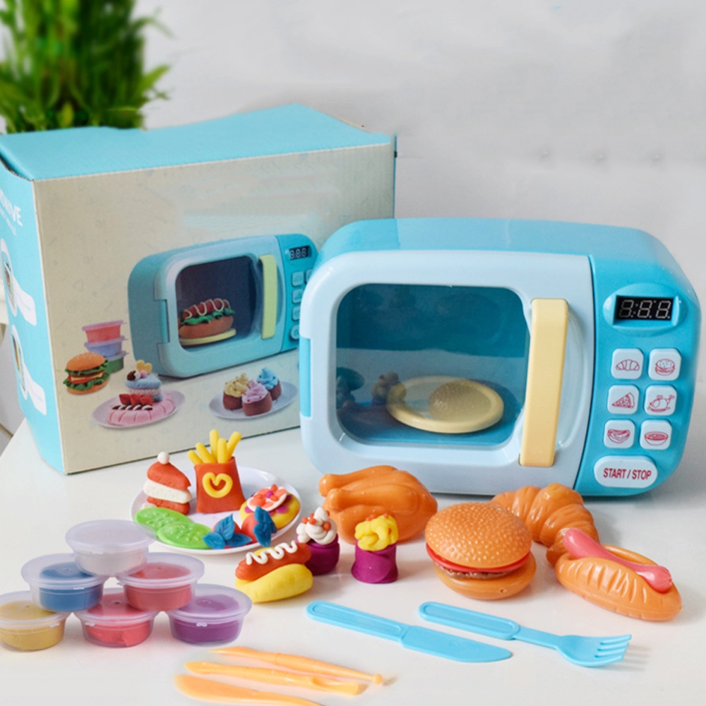 Kids Mini Kitchen Play House Toy Imitation Electric Appliance for Boys Girls Microwave Oven blue - Image 2