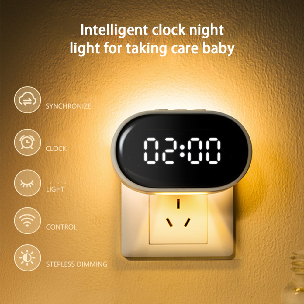 Led Clock Night Light with RC 3-level Timing Dimming App Control Bedside Lamp Yellow light - Image 2