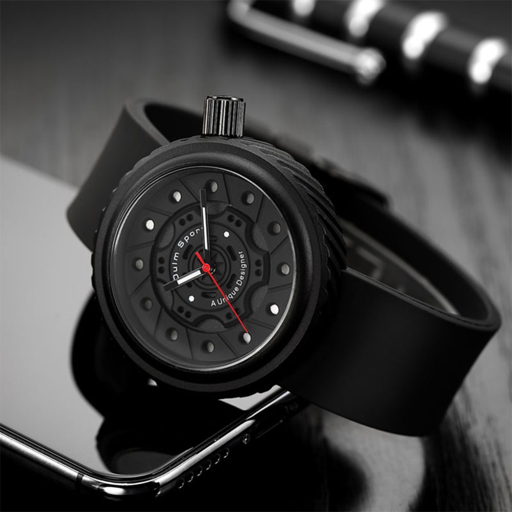 Oulm Men Stylish Business Silicone Strap Wristwatch Casual Quartz Watch - Black - Image 2