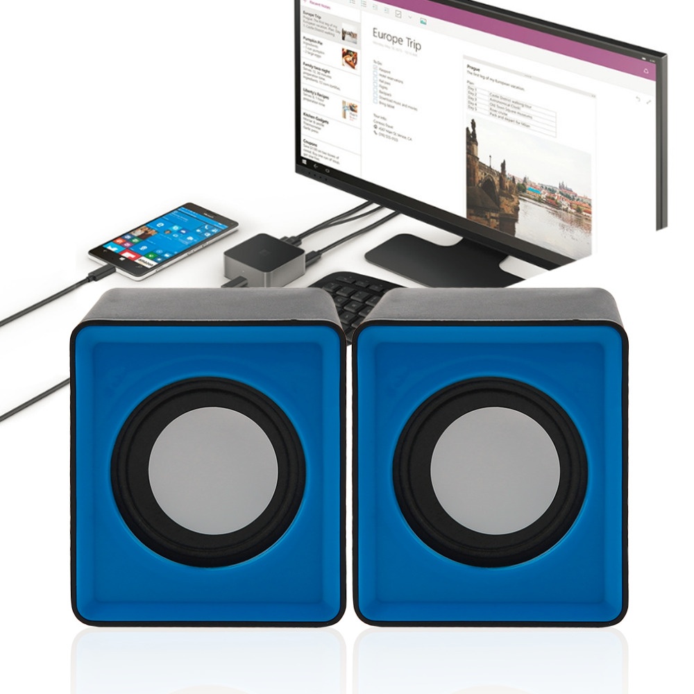 Pair Mini Stereo USB 2.0 Music Speaker Portable for Computer Desktop Blue Black Square-shaped red - Image 3