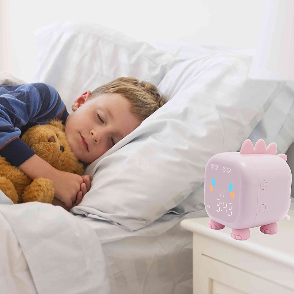 Rechargeable Cute Digital Alarm Clocks Kids Dinosaur-shaped Clock Wake Up Night Lights For Girls Boys pink - Image 2