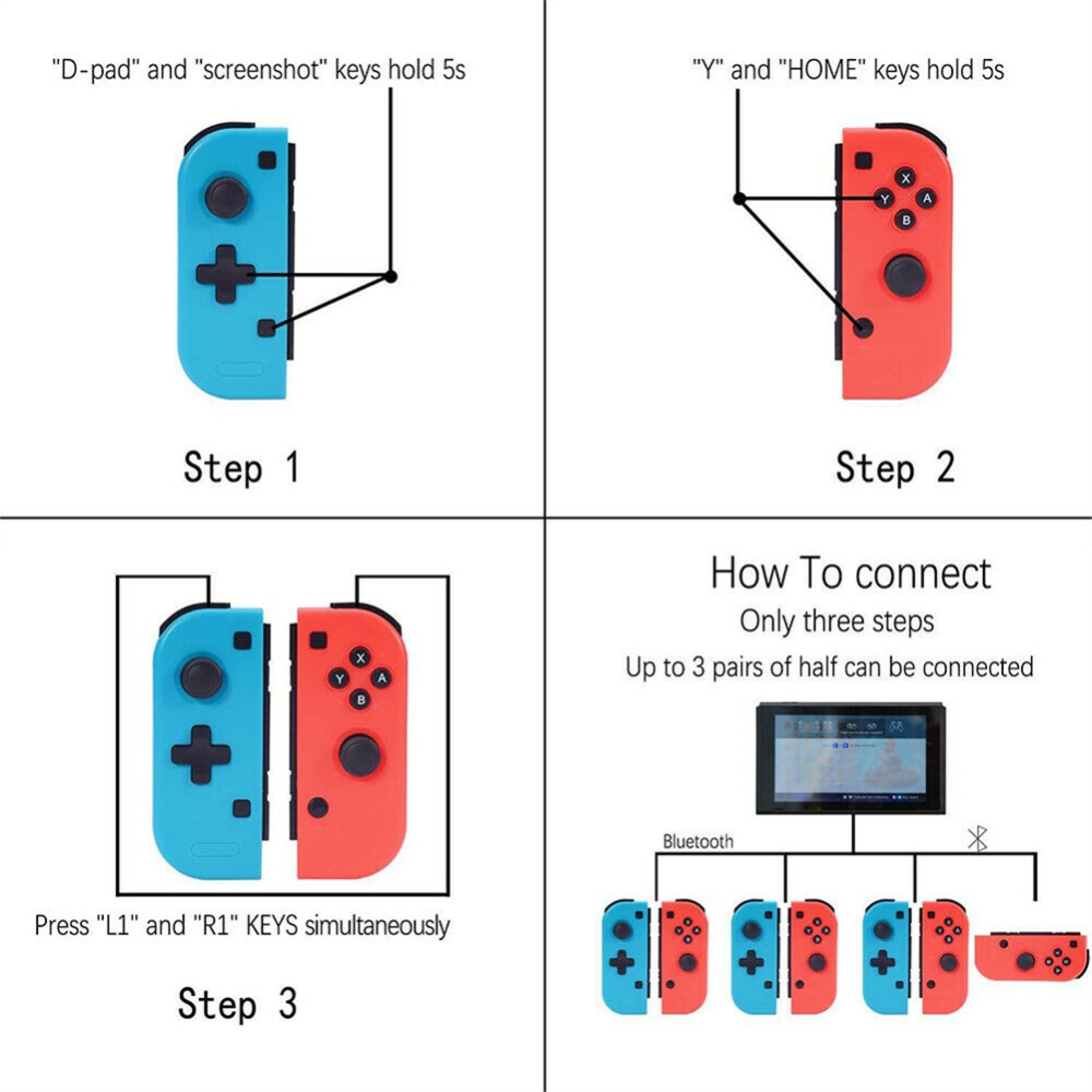 Pro Wireless Gamepad Controller Left Right Independent Vibration Screen Capture Somatosensory Handle Compatible For Switch blue and red pair - Image 3