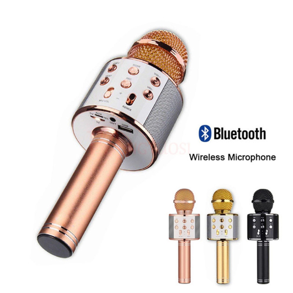 Microphone sans fil Bluetooth Karaoke Mic USB KTV Lecteur Haut-parleur Enregistrez les microphones de musique Or - Image 4