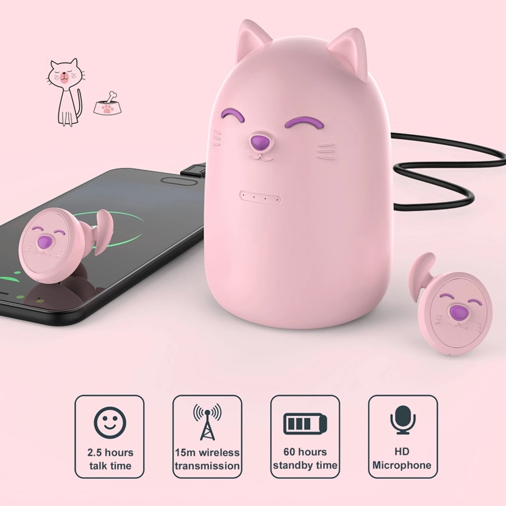 ZW-T12 Cute Cartoon Design Girl Student Wireless Bluetooth Headset Tws Earphones Black - Image 3